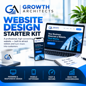 Starter 1 Page Site mockup on laptop and phone, built by Growth Architects